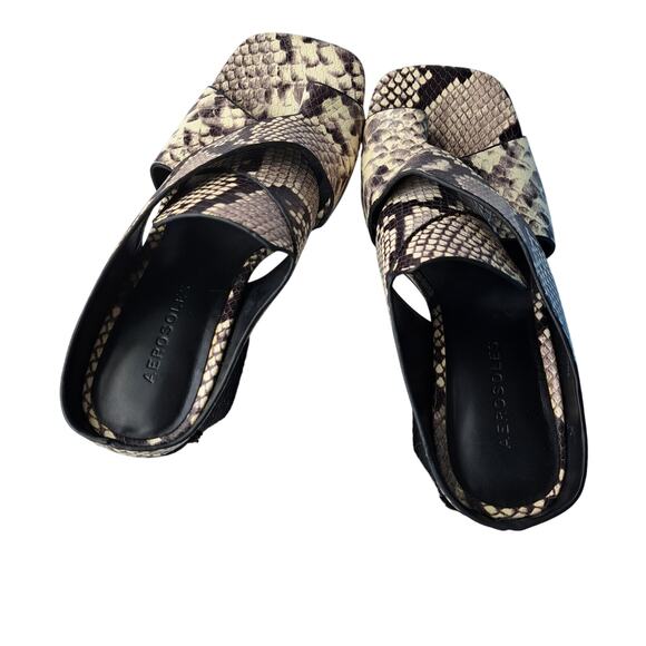 AEROSOLES Hazel Block Heel Mule Sandal 7.5 Ivory Black Snake Leather - Picture 7 of 10